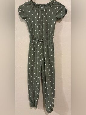 OLD NAVY Polka Dot Jumpsuit Olive Green Romper Pockets Girls Size 8